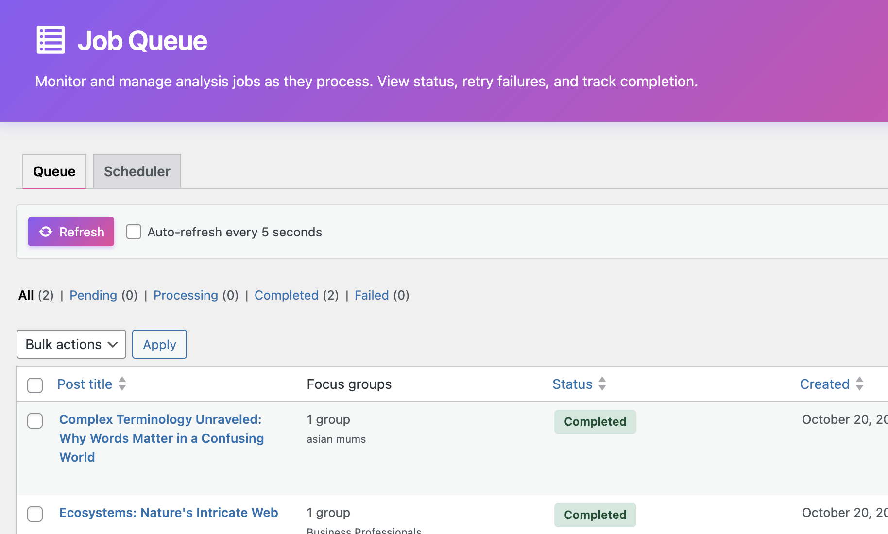 Real-Time Analysis Interface Screenshot