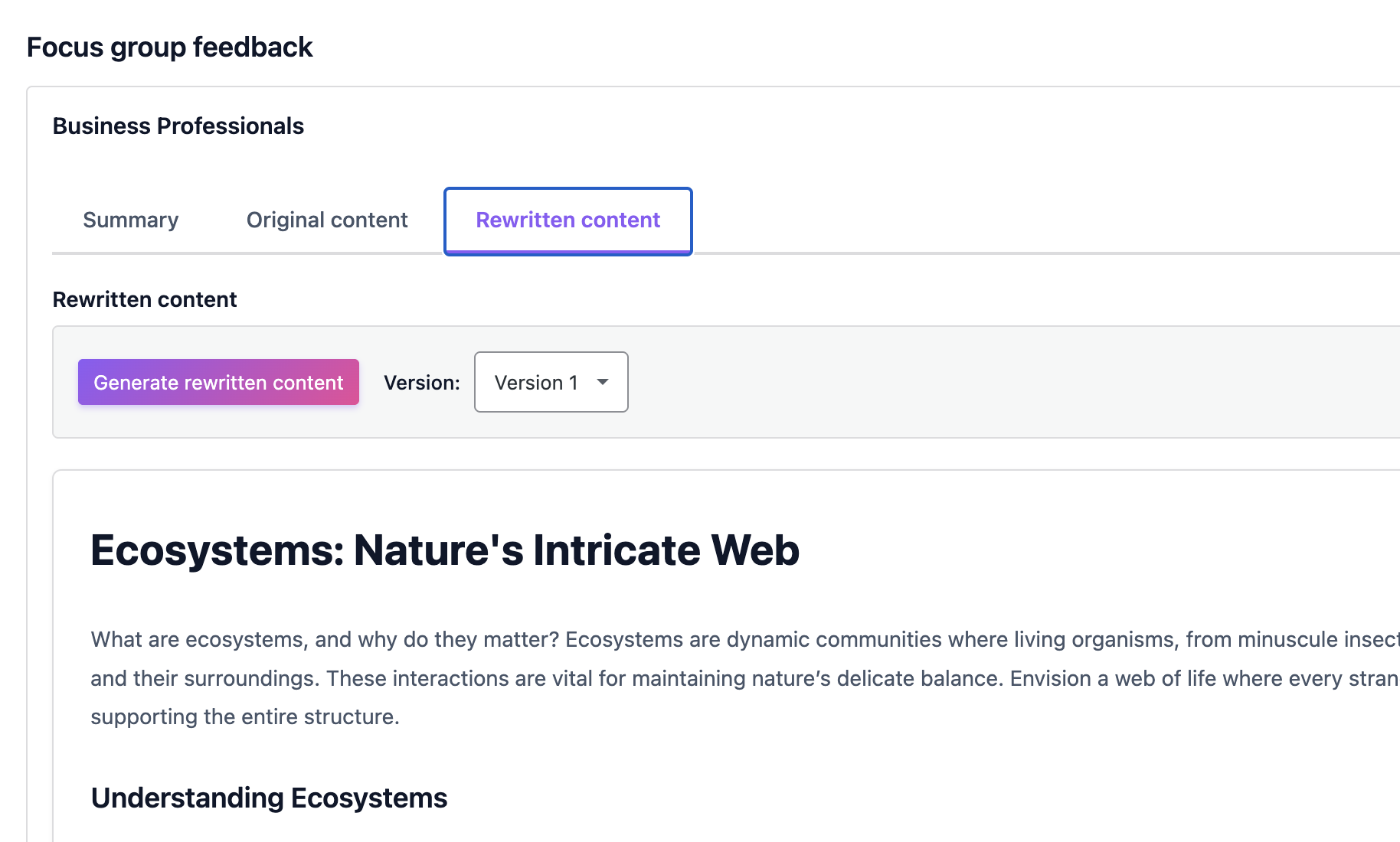 Content Rewrite Interface Screenshot